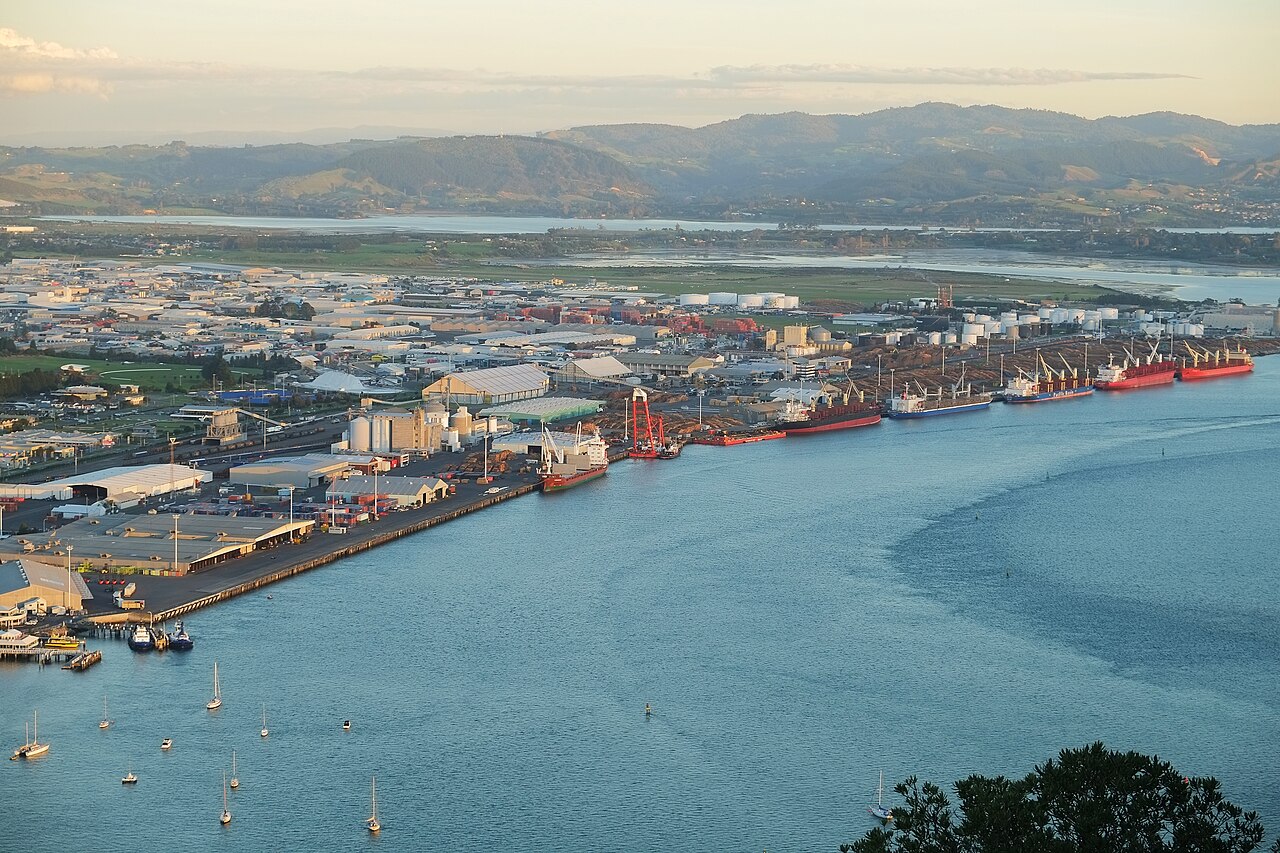 Cargo ships alongside the wharves at the Port of Tauranga, New Zealand
